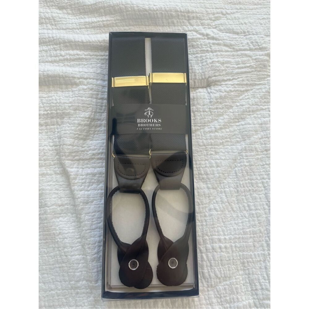 Brooks Brothers Adjustable Suspenders, OS, Navy/ Brown NEW in Box